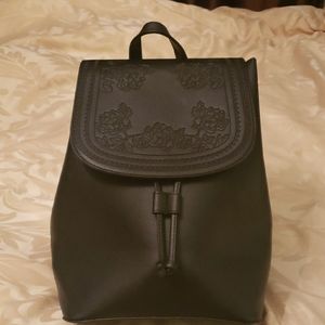 Black faux leather embossed backpack